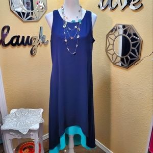 RSK Navy & Turquoise High Low Dress sz L